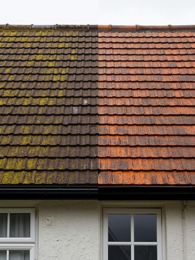 Before after of a roof clean